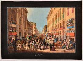 XIX. sz vége: Róma, Karnevál, katonai felvonulás. 5 db életkép, 1841-es jelenetekkel.  Akvarellel sz...