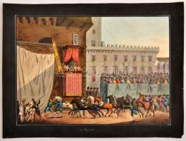 XIX. sz vége: Róma, Karnevál, katonai felvonulás. 5 db életkép, 1841-es jelenetekkel.  Akvarellel sz...