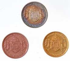 Fritz Mihály (1947-) 1992. "100 éves a Korona" Cu (10mm), Ag (0,82g/0.925/10mm) és Au (1,0...