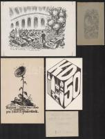 Vegyes ex libris-kisgrafikai tétel, közte nyomtatvánnyal, egy ex libris tervvel (ceruza,hártyapapír)...