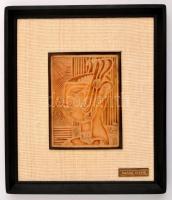 Szász Endre-féle női fej, bőr falikép, keretben, 19x14 cm