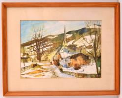 Vagger jelzéssel: Téli táj, nyomat, üvegezett keretben, 26x34 cm