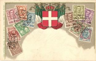 Poste Italiane / Italian set of stamps. Coat of arms, flags.Carte philatélique Ottmar Zieher No. 9. Emb. litho