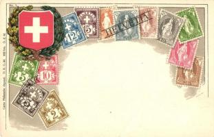 Helvetia / Swiss set of stamps. Coat of arms, flags.Carte philatélique Ottmar Zieher No. 7. litho