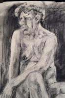 Berény jelzéssel: Idős női akt. Szén, papír, szakadással, 67×46 cm