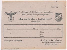 1940-1950. A Siess Adj Segíts mozgalom és a 48-as ifjúsági mozgalom Egy marék búza a hadifoglyokért akciójához utalvány adomány hozzájáruláshoz, kitöltetlen T:II-,III