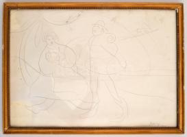Bolmányi jelzéssel: Család. Ceruza, papír, üvegezett keretben, 29×41 cm