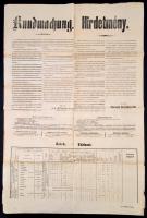1870 Hirdetmény a katonai élelmezési szükségletekről, kétnyelvű, táblázattal, 94x124 cm
