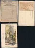 cca 1900-1955 Vegyes papírrégiség tétel, összesen 15 db, köztük hangszergyár árjegyzéke, térképek, r...