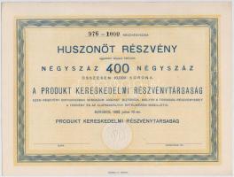 Szeged 1922. "Produkt Kereskedelmi Részvénytársaság" huszonöt részvénye összesen 10.000K-r...