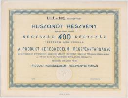 Szeged 1922. "Produkt Kereskedelmi Részvénytársaság" huszonöt részvénye összesen 10.000K-r...