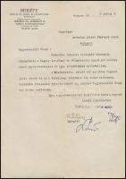 1948 Magyar Izraelita Kézmű- és Földművelési Egyesület (MIKÉFE) levele Bertalan Albert főmérnöknek, pecséttel, az egyesület elnökének és igazgatójának aláírásával, fejléces papíron.