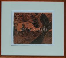 Reich Gábor (1951- ): Poszeidon szignált, számozott linómetszet keretben 36x32cm