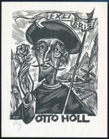 Herbert Ott (1915-1987): Ex libris Otto Holl. Don Quijote fametszet, jelzett 90x65 mm / Wood engraving