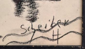 Scheiber jelzéssel: Vitorlások. Szén, papír, sérült üvegezett keretben, 54×38 cm