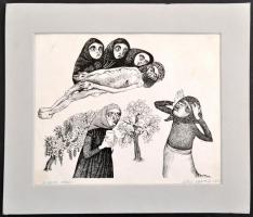 Somogyi Győző (1946-): Jézus siratása. Szitanyomat, papír, jelzett, 20×24 cm