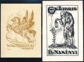 Haranghy Jenő (1894-1951): 2 db ex libris. Linó, klisé, papír, jelzett a nyomaton, a hátoldalán pecséttel jelzett, 110x75 cm