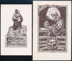 1920-as évek Haranghy Jenő (1894-1951): 2 db ex libris. Kklisé, papír, jelzett a nyomaton, a hátoldalán pecséttel jelzett, 110x65 mm