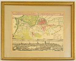 1739 Danzig / Gdansk  nagyméretű rézmetszetű panorámaképe, térképe. Kézzel színezett. Homann metszet...