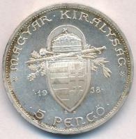 1938. 5P Ag "Szent István" T:1-,2 patina 
Adamo P8.1