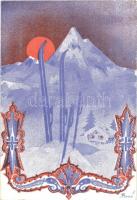 4 db RÉGI Bozó irredenta üdvözlőlap / 4 pre-1945 Bozó signed Hungarian irredenta greeting art postca...