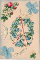 15 db RÉGI térhatású, dombornyomott, textil és litho lap, vegyes minőség / 15 pre-1945 dimensional, ...