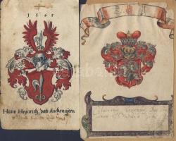 XVI.-XIX. század kézzel festett családi címerek 3 db + keresztlevél