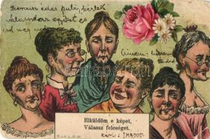 11 db RÉGI humoros grafikai motívumlap, vegyes minőség / 11 pre-1945 humorous graphic motive postcar...