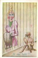 11 db RÉGI humoros grafikai motívumlap, vegyes minőség / 11 pre-1945 humorous graphic motive postcar...