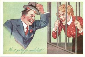 11 db RÉGI humoros grafikai motívumlap, vegyes minőség / 11 pre-1945 humorous graphic motive postcar...