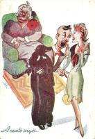 10 db RÉGI humoros grafikai motívumlap, vegyes minőség / 10 pre-1945 humorous graphic motive postcar...