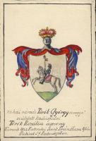 XVI.-XIX. század kézzel festett családi címerek 3 db + keresztlevél