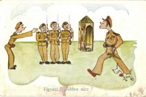 14 db RÉGI humoros katonai grafikai motívumlap, vegyes minőség / 14 pre-1945 humorous military graphic motive postcards, mixed quality