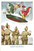 14 db RÉGI humoros katonai grafikai motívumlap, vegyes minőség / 14 pre-1945 humorous military graph...