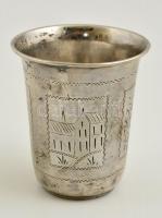 Ezüst (Ag.) keresztelő pohár, jelzett, mesterjeggyel (Wozniak), gazdagon gravírozott, m:7,5 cm, nettó:49 g