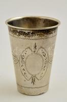 Ezüst (Ag.) keresztelő pohár, jelzett, mesterjeggyel (JL), gazdagon gravírozott, m:7,5 cm, nettó:51 g