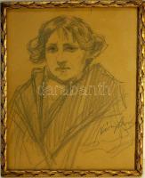Náray Aurél (1883-1948): Női képmás szignózott ceruzarajz keretben 24x19 cm
