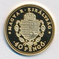 DN "Magyar aranypénzek utánveretben - Rákóczi Ferenc jubileumi 40 pengő" aranyozott Ag eml...