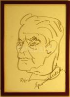 Rózsahegyi György (1940- ) Gerevich Aladár kardozóról készült szignózott ceruzarajz, Gerevich saját kezű aláírásával 32x23cm keretben