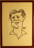 Rózsahegyi György (1940- ) Puskás Ferencről készített szignózott rajz 32x23cm keretben