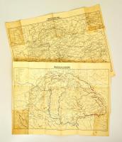 1927 2 db térkép Székely Ákos Magyarország földrajza (Bp., 1927) c. munkájából: Magyarország politikai ill. hegy- és vízrajzi térképe, 1:600000, 47×63 cm