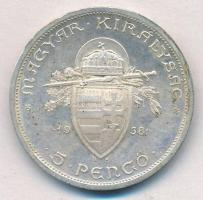 1938. 5P Ag "Szent István" T:1-,2 patina 
Adamo P8.1