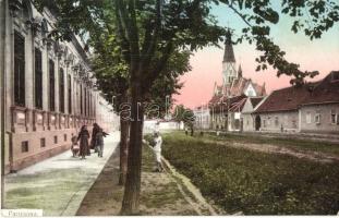 Pancsova, Pancevo; utcakép templommal / street view with church (EK)