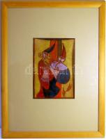 Fenyvesi Márta: (1956- ) Bohócpár (olaj monotípia, pasztell, akvarell) 42x32cm keretben szignált