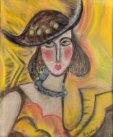 Scheiber jelzéssel: Nő kalapban. Pasztell, papír, üvegezett keretben, 60×50 cm