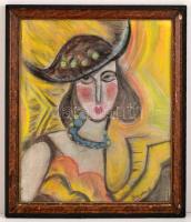 Scheiber jelzéssel: Nő kalapban. Pasztell, papír, üvegezett keretben, 60×50 cm