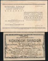 1930-1932 Wiesel Adolf jégszekrénygyár és Kokesch Sándor szűcs-mester reklám nyomtatványok, a tulajdonosok aláírásával, 9,5x14 és 10,5x16 cm