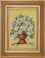 Balogh Judit virágcsendélet (olaj) 24x19 cm  keretben