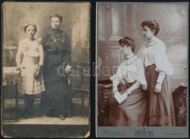 cca 1880-1910 11 db keményhátú fotó klf méretben, közötte két üveg negatív és katonai képek is