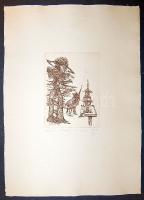 Banga Ferenc (1947- ) Árgyélus mesél szignált rézkarc merített papíron (EA I/XV. jelzéssel) 42x30cm + rövid ismertető a művészről